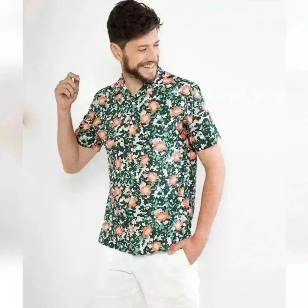 Tommy Hilfiger Men’s Green Floral Short-Sleeve Button-Down Shirt